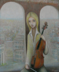 A blond girl with a viola.